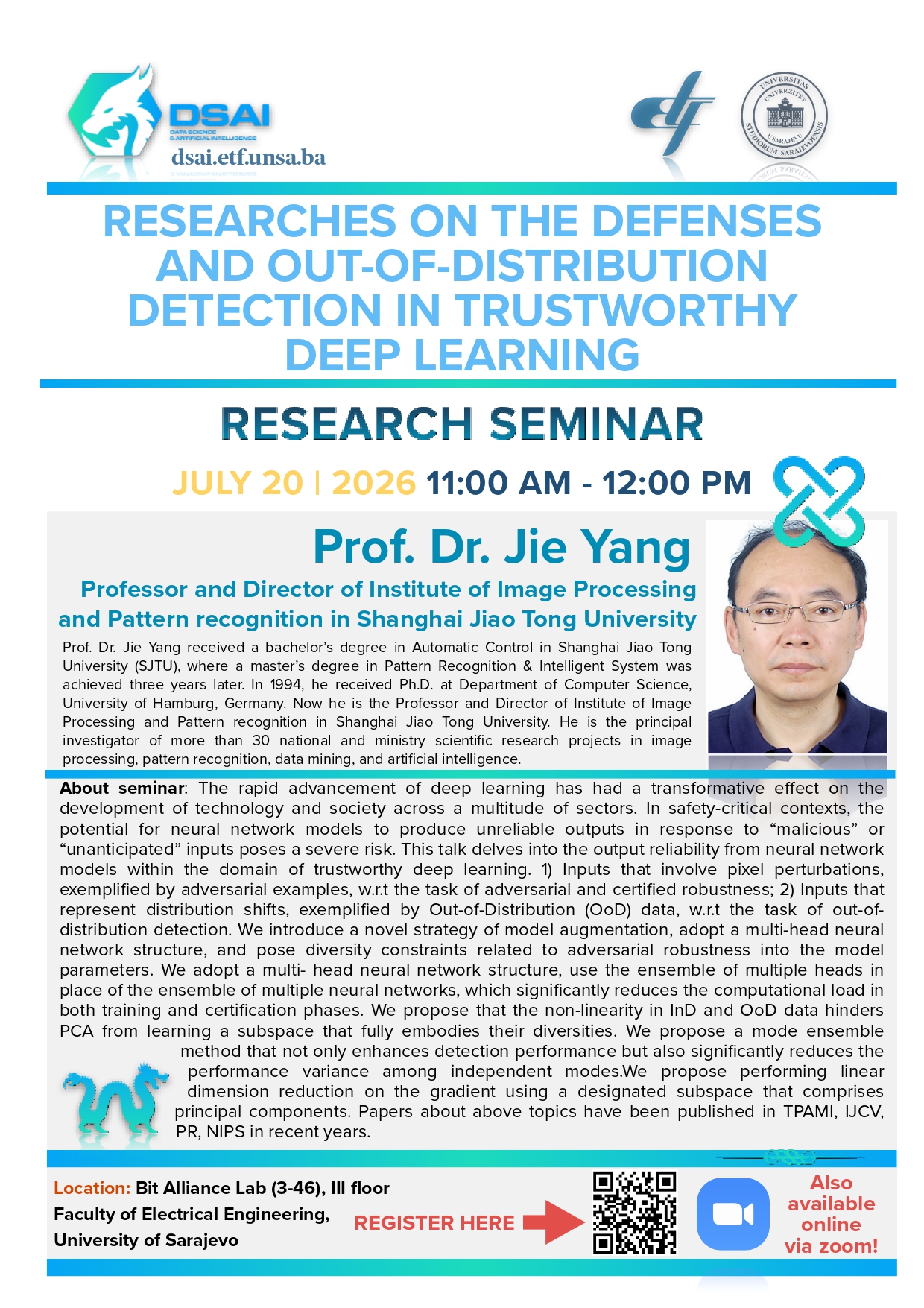 A Guest Seminar on Trustworthy Deep Learning: Adversarial Robustness & Out-of-Distribution Detection – Prof. Jie Yang, Shanghai Jiao Tong University